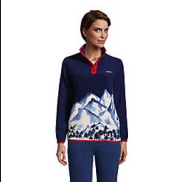 lands end women's heritage fleece snap neck pullover top